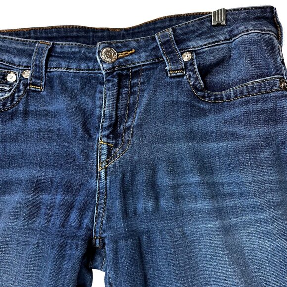 True Religion Distressed Skinny  Blue Jeans Flap Pockets Frayed Raw Hem Sz 30 - Picture 8 of 16